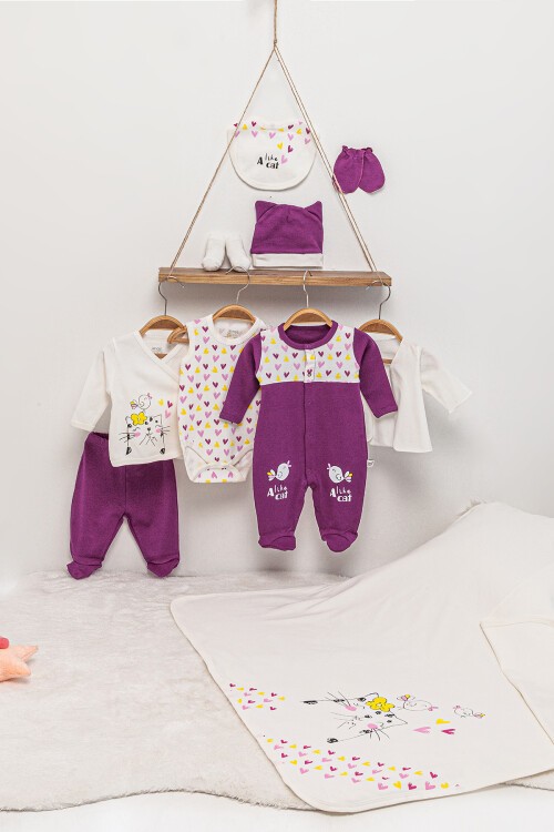 Kedi Desenli 10lu Bebek Hastane Çıkışı Seti 17189