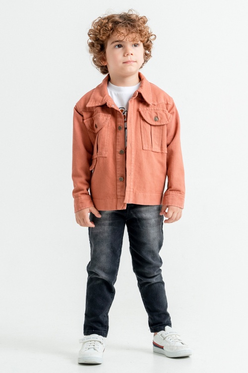 Kiremit Jean Ceketli Erkek Çocuk Pantolonlu 3lü Takım 17704