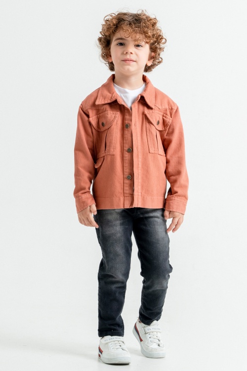 Kiremit Jean Ceketli Erkek Çocuk Pantolonlu 3lü Takım 17704