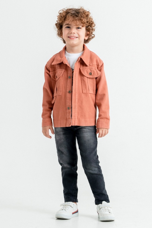 Kiremit Jean Ceketli Erkek Çocuk Pantolonlu 3lü Takım 17704