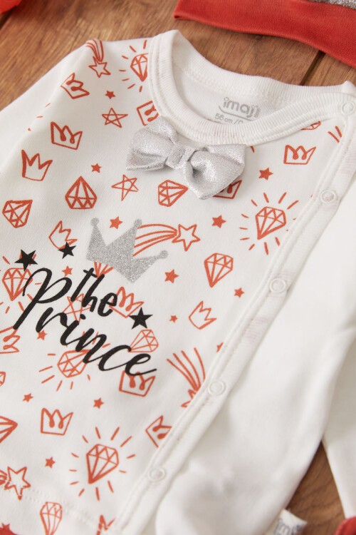 Kiremit Prens Baskılı Şapkalı Erkek Bebek 5li Zıbın Takımı 17518