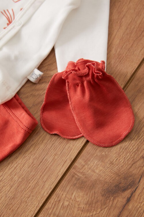 Kiremit Prens Baskılı Şapkalı Erkek Bebek 5li Zıbın Takımı 17518