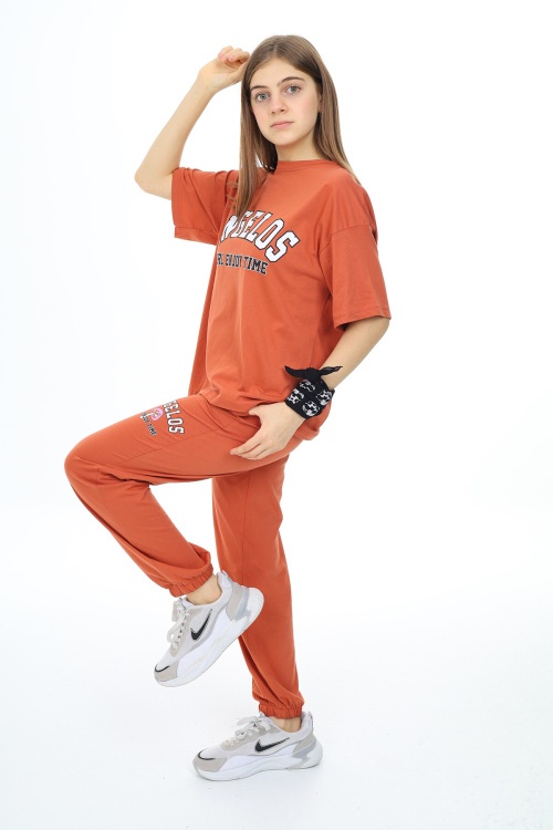 Kiremit Yazı Baskılı Kız Çocuk Takım 17863