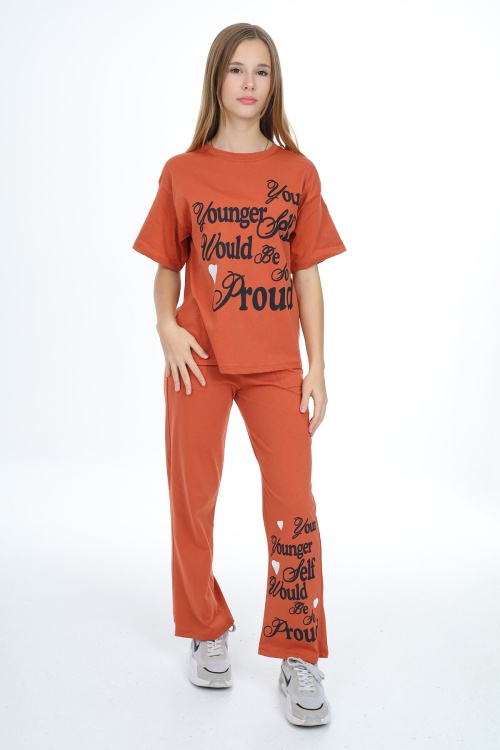 Kiremit Younger Yazı Baskılı Kız Çocuk Takım 17850