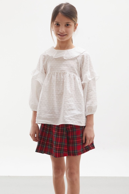 Kırmızı Ekose Desenli Şort Etekli Gömlekli Kız Takım 17975