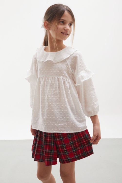 Kırmızı Ekose Desenli Şort Etekli Gömlekli Kız Takım 17975