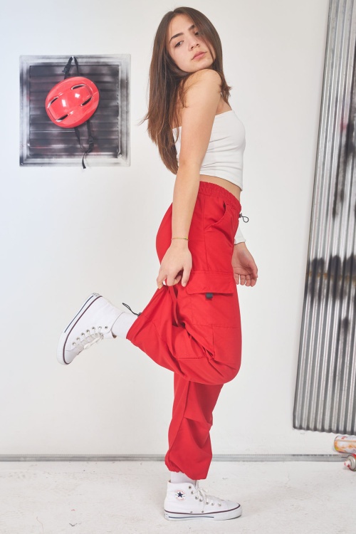 Kırmızı Kargo Cep Lastikli Paça Kız Paraşüt Pantolon 17595
