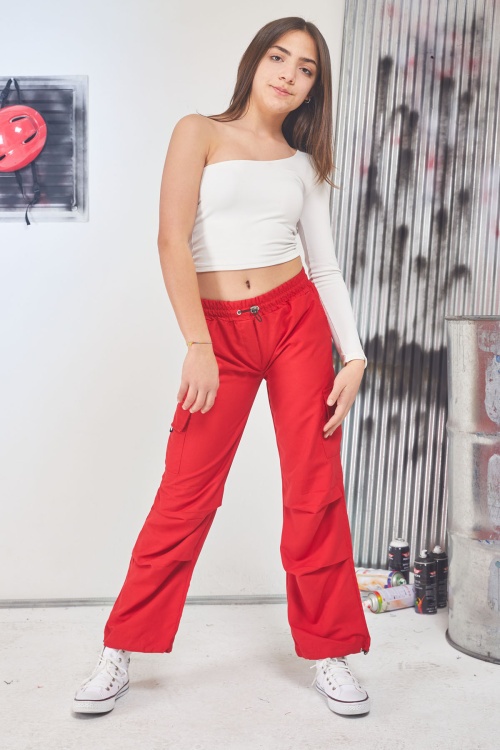 Kırmızı Kargo Cep Lastikli Paça Kız Paraşüt Pantolon 17595