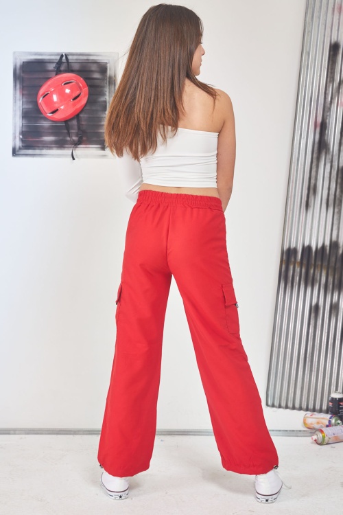 Kırmızı Kargo Cep Lastikli Paça Kız Paraşüt Pantolon 17595