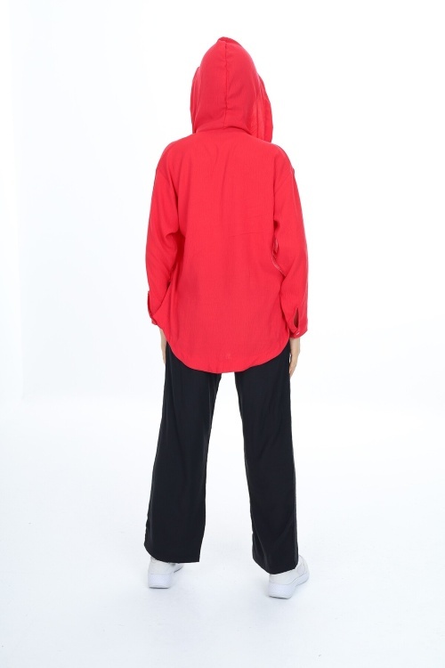 Kırmızı Kız Çocuk Kapüşonlu Gömlekli Takım 17960