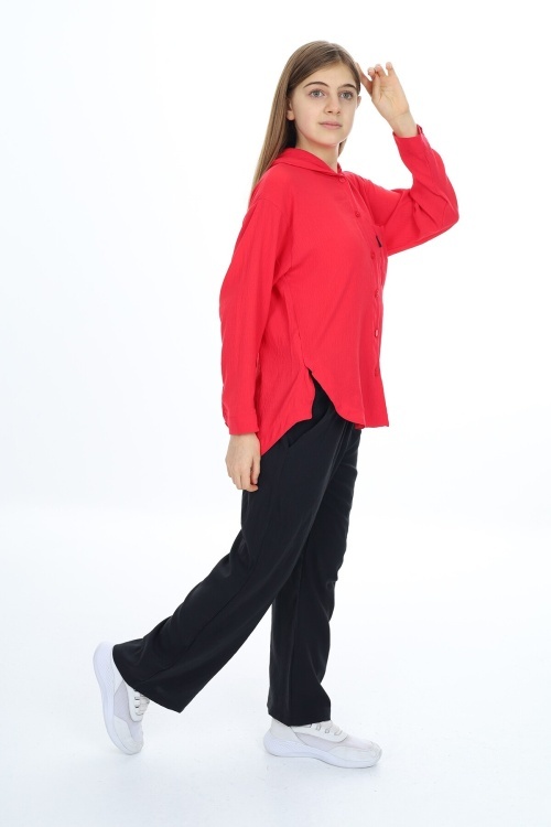 Kırmızı Kız Çocuk Kapüşonlu Gömlekli Takım 17960