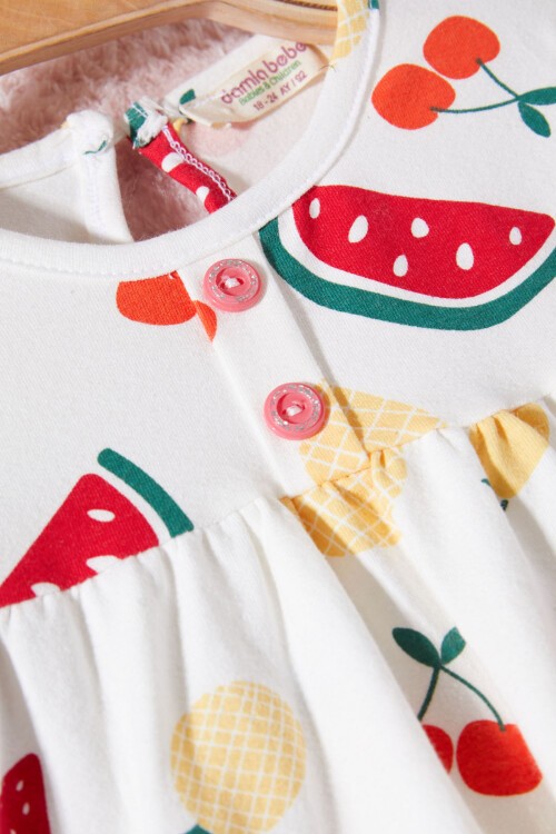 Kırmızı Meyve Desenli Bandanalı Kız Bebek Takım 17392