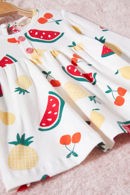 Kırmızı Meyve Desenli Bandanalı Kız Bebek Takım 17392