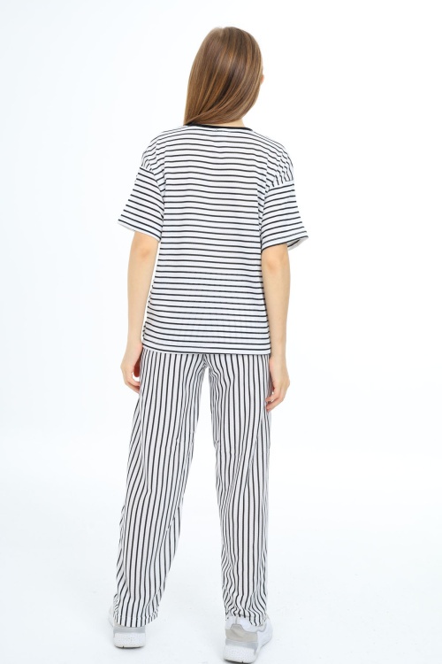 Siyah Kısa Kollu Çizgili Kız Çocuk Takım 17978