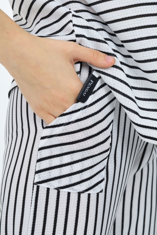 Siyah Kısa Kollu Çizgili Kız Çocuk Takım 17978