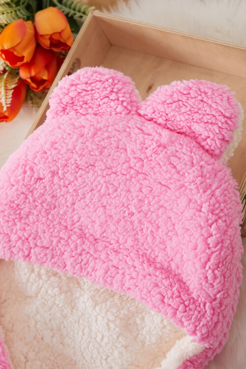 Kız Bebek Pembe Kulaklı Peluş Kundak 17488