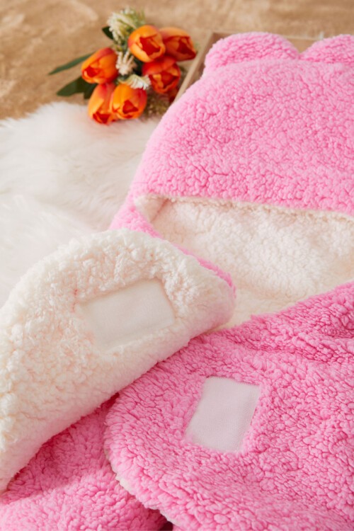 Kız Bebek Pembe Kulaklı Peluş Kundak 17488