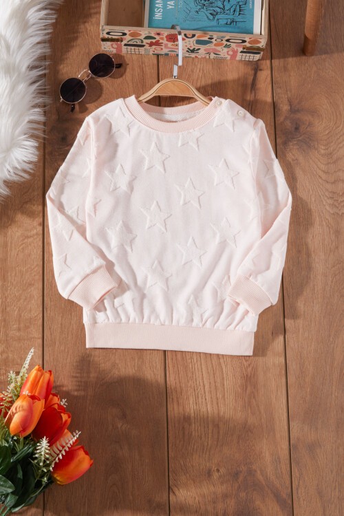 Kız Bebek Yıldızlı Volanlı 2li Sweatshirt Somon-Ekru 17339