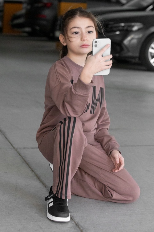 Kız Çocuk Kahverengi Şerit Baskılı Takım 17145