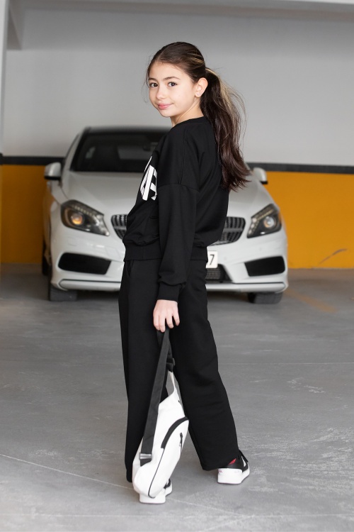 Kız Çocuk Siyah Yazı Baskılı Takımı 17143