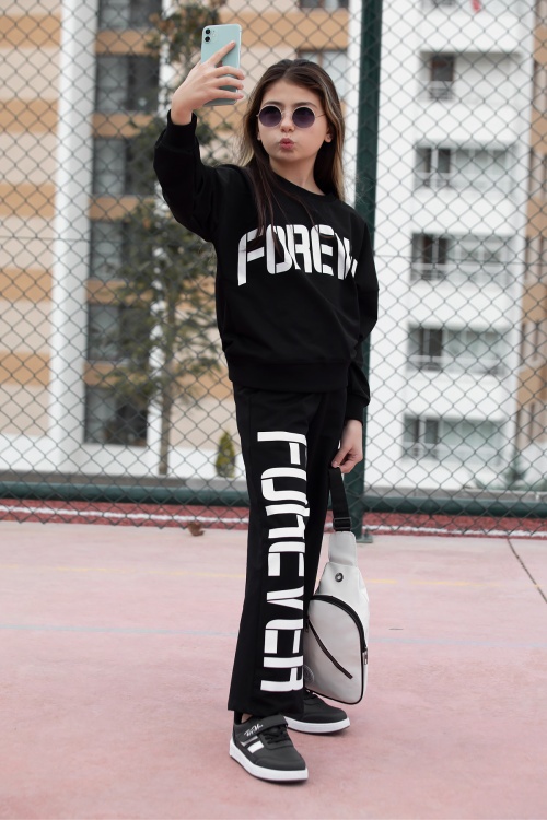 Kız Çocuk Siyah Yazı Baskılı Takımı 17143