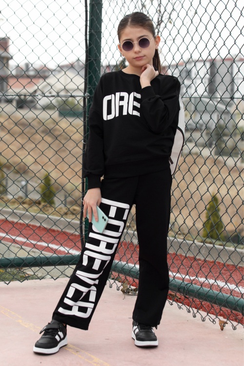 Kız Çocuk Siyah Yazı Baskılı Takımı 17143