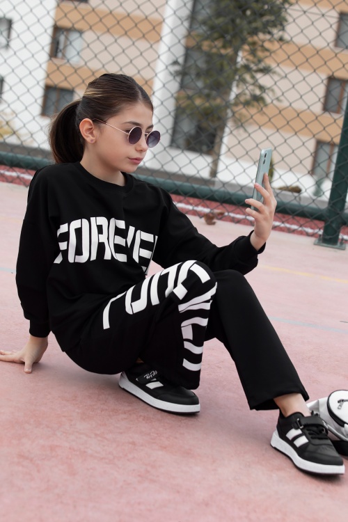 Kız Çocuk Siyah Yazı Baskılı Takımı 17143