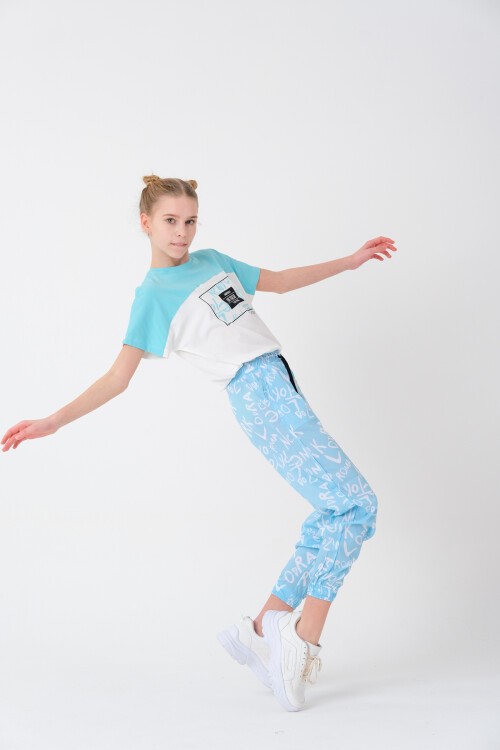 Kız Çocuk Yazı Baskılı Yazlık Takım 8-14 Yaş 13843