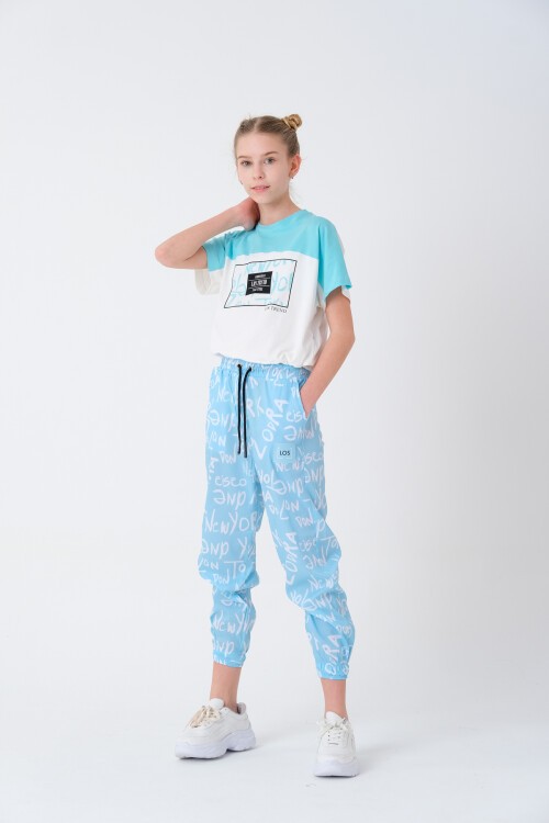 Kız Çocuk Yazı Baskılı Yazlık Takım 8-14 Yaş 13843
