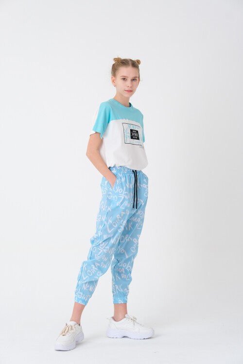 Kız Çocuk Yazı Baskılı Yazlık Takım 8-14 Yaş 13843