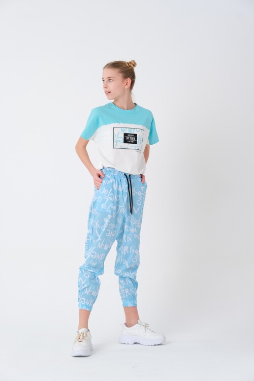 Kız Çocuk Yazı Baskılı Yazlık Takım 8-14 Yaş 13843