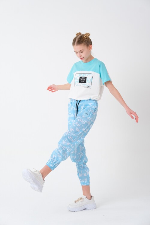 Kız Çocuk Yazı Baskılı Yazlık Takım 8-14 Yaş 13843