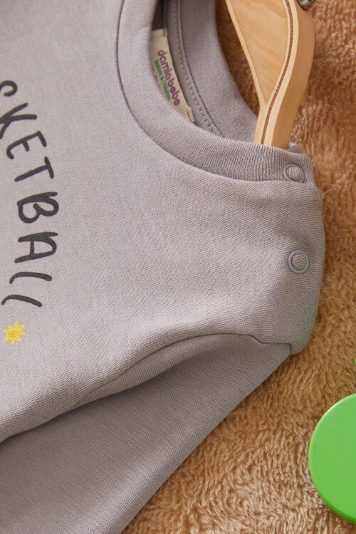 Koyu Gri Dinozor Baskılı Basketball Yazılı Erkek Bebek Takım 17550