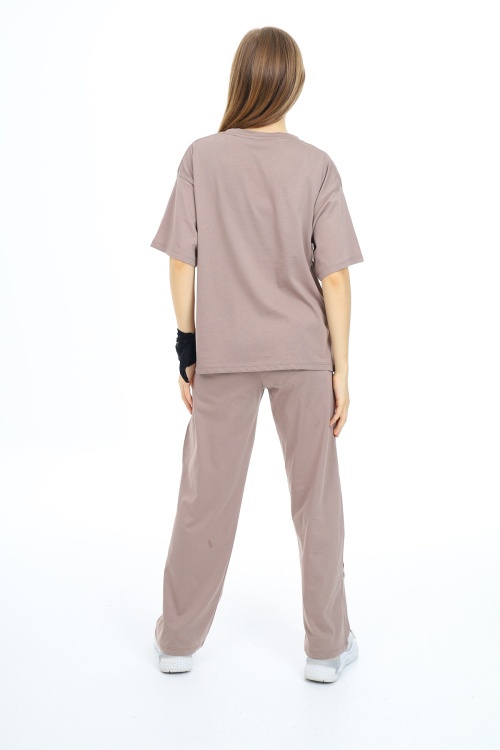 Bej Kalp Desenli Kız Çocuk Takım 17914