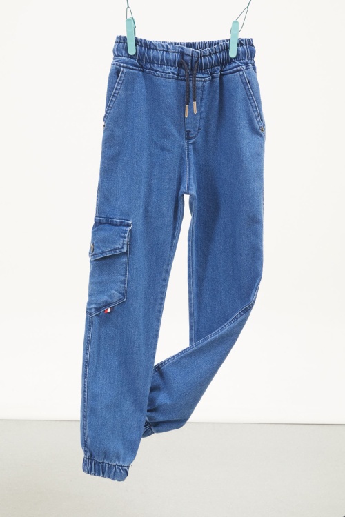 Koyu Mavi Kargo Cepli Erkek Çocuk Beli Lastikli Jean Pantolon 17754