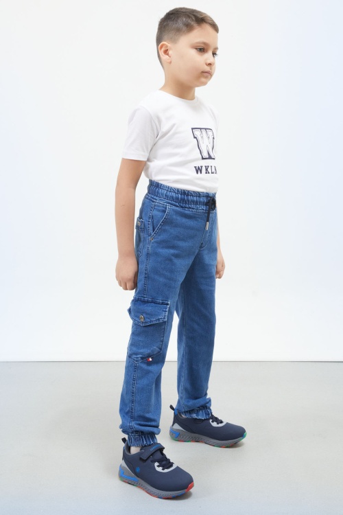 Koyu Mavi Kargo Cepli Erkek Çocuk Beli Lastikli Jean Pantolon 17754