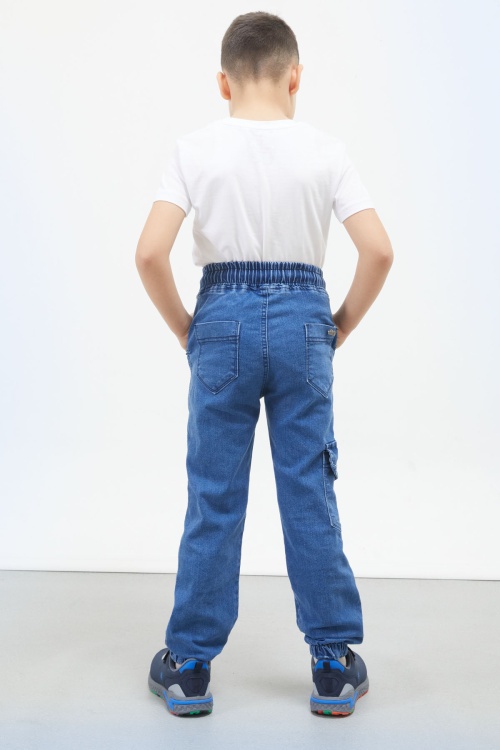 Koyu Mavi Kargo Cepli Erkek Çocuk Beli Lastikli Jean Pantolon 17754