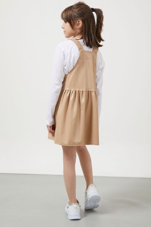 Krem Askılı Kız Çocuk Suni Deri Salopet 17639