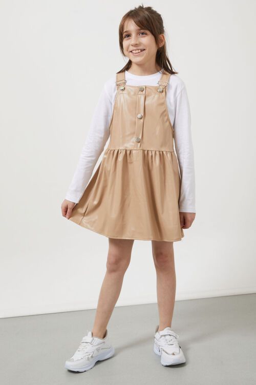 Krem Askılı Kız Çocuk Suni Deri Salopet 17639