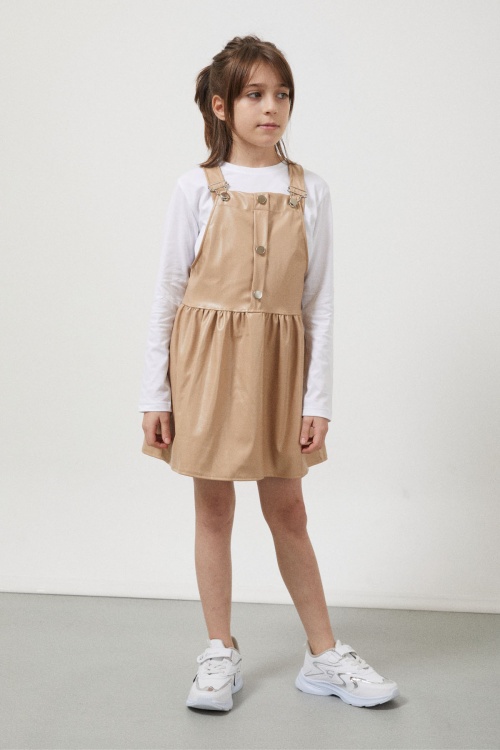 Krem Askılı Kız Çocuk Suni Deri Salopet 17639