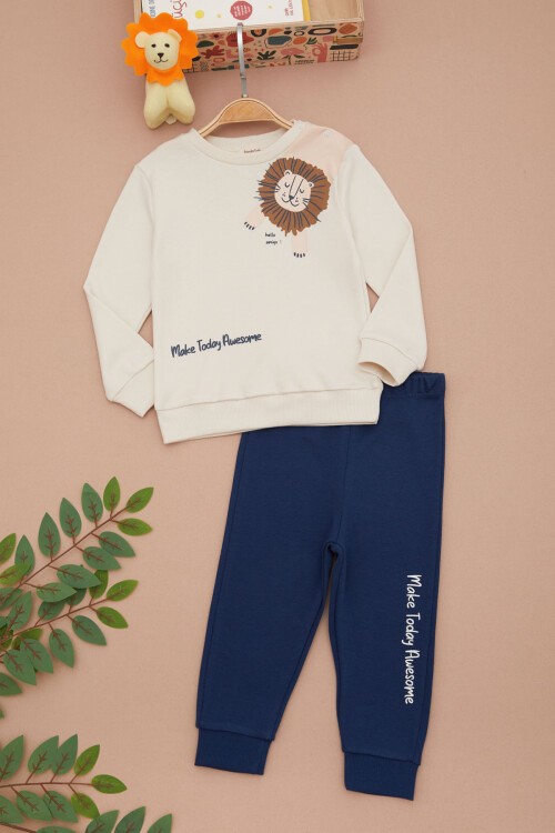 Krem Aslan Baskılı Yazılı Erkek Bebek Takımı 17395