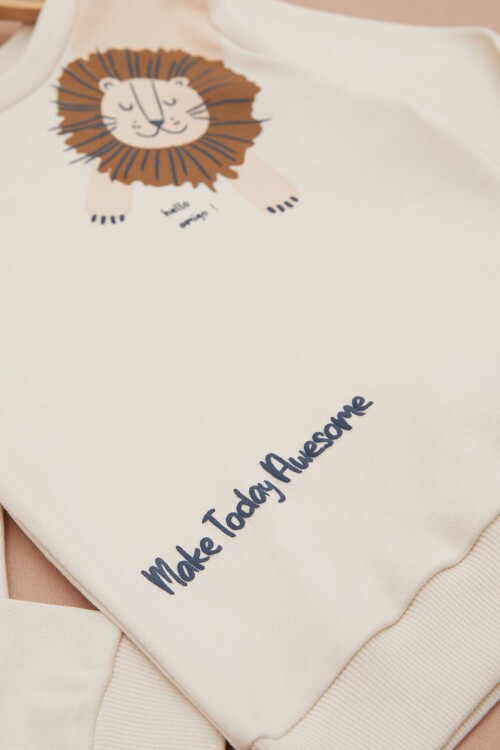 Krem Aslan Baskılı Yazılı Erkek Bebek Takımı 17395