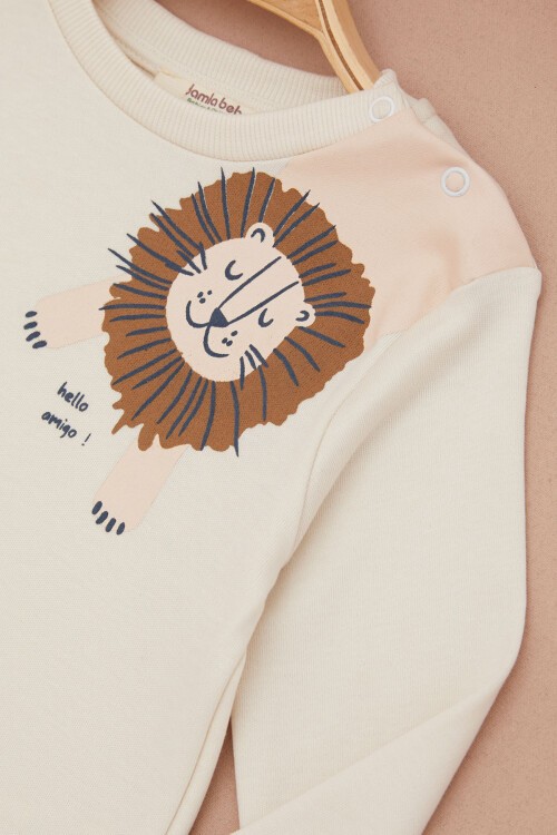 Krem Aslan Baskılı Yazılı Erkek Bebek Takımı 17395