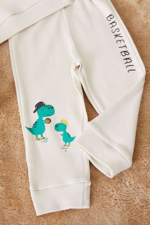 Krem Dinozor Baskılı Basketball Yazılı Erkek Bebek Takım 17538
