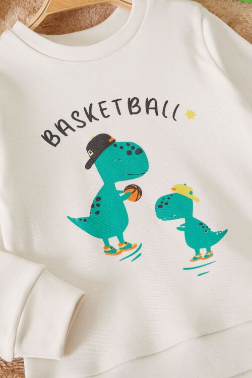Krem Dinozor Baskılı Basketball Yazılı Erkek Bebek Takım 17538