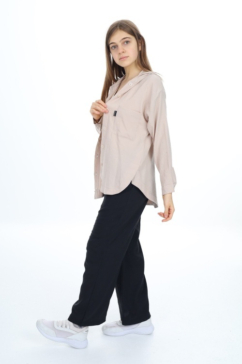 Krem Kız Çocuk Kapüşonlu Gömlekli Takım 17961