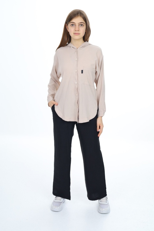 Krem Kız Çocuk Kapüşonlu Gömlekli Takım 17961