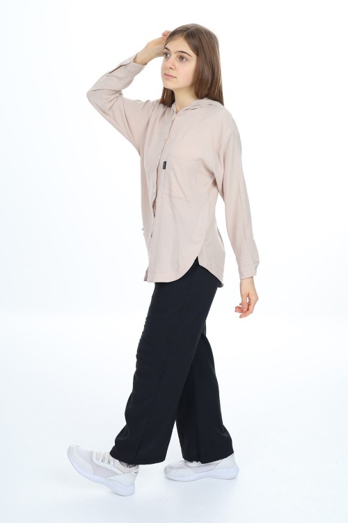 Krem Kız Çocuk Kapüşonlu Gömlekli Takım 17961