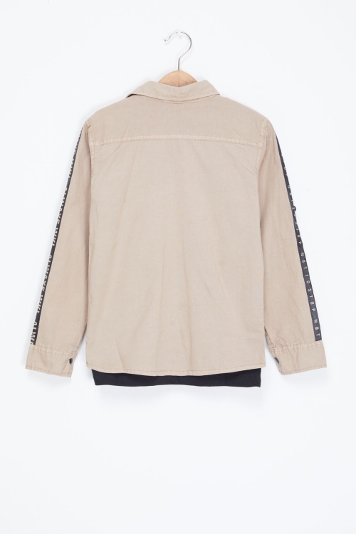 Krem Kolları Şerit Yazılı Jean Gömlekli Tişört Erkek Çocuk 2li Takım 17648