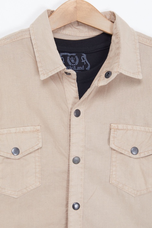 Krem Kolları Şerit Yazılı Jean Gömlekli Tişört Erkek Çocuk 2li Takım 17648